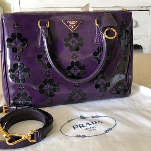 Prada Floral Appliqué Spazzolato Bauletto Bag